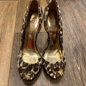 Leopard Print Gold Platform Open Toe Heels